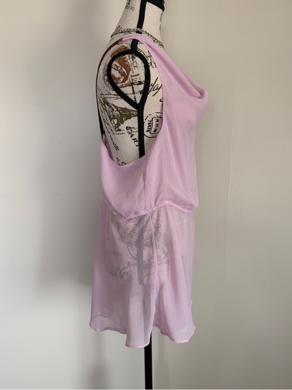 Y2K semi sheer purple cowl neck going out top with satin straps - Picture 4 of 9